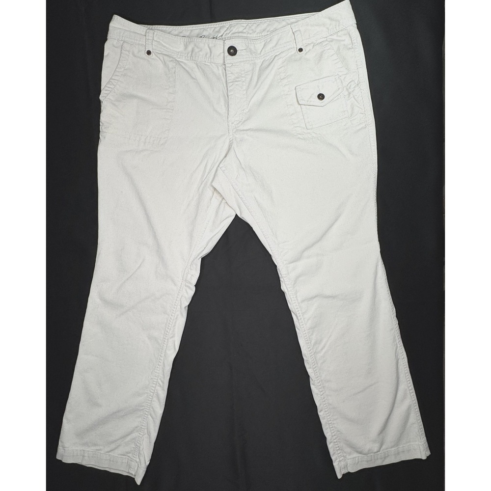 Vtg Eddie Bauer Pants Womens 18 Petite White Corduroy Cargo Pocket Straight Leg